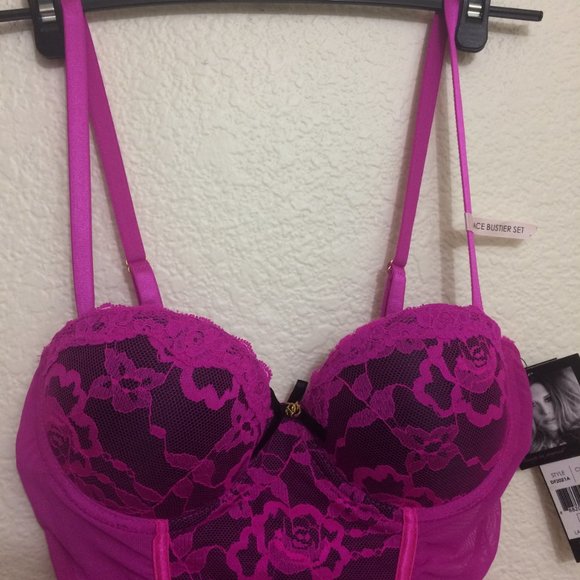 Daisy Fuentes 2-pc Lace Bustier Lingerie Set Pink - Picture 5 of 15